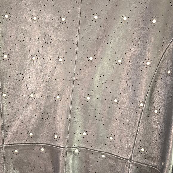 Pamela McCoy Black Genuine Leather & Stud Detailing Smart Long Leather Jacket - Picture 5 of 7